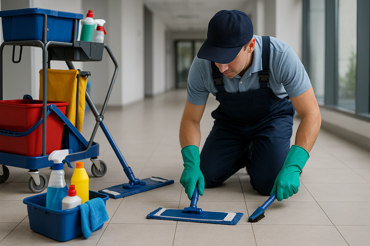 Equipe realizando serviços técnicos de limpeza